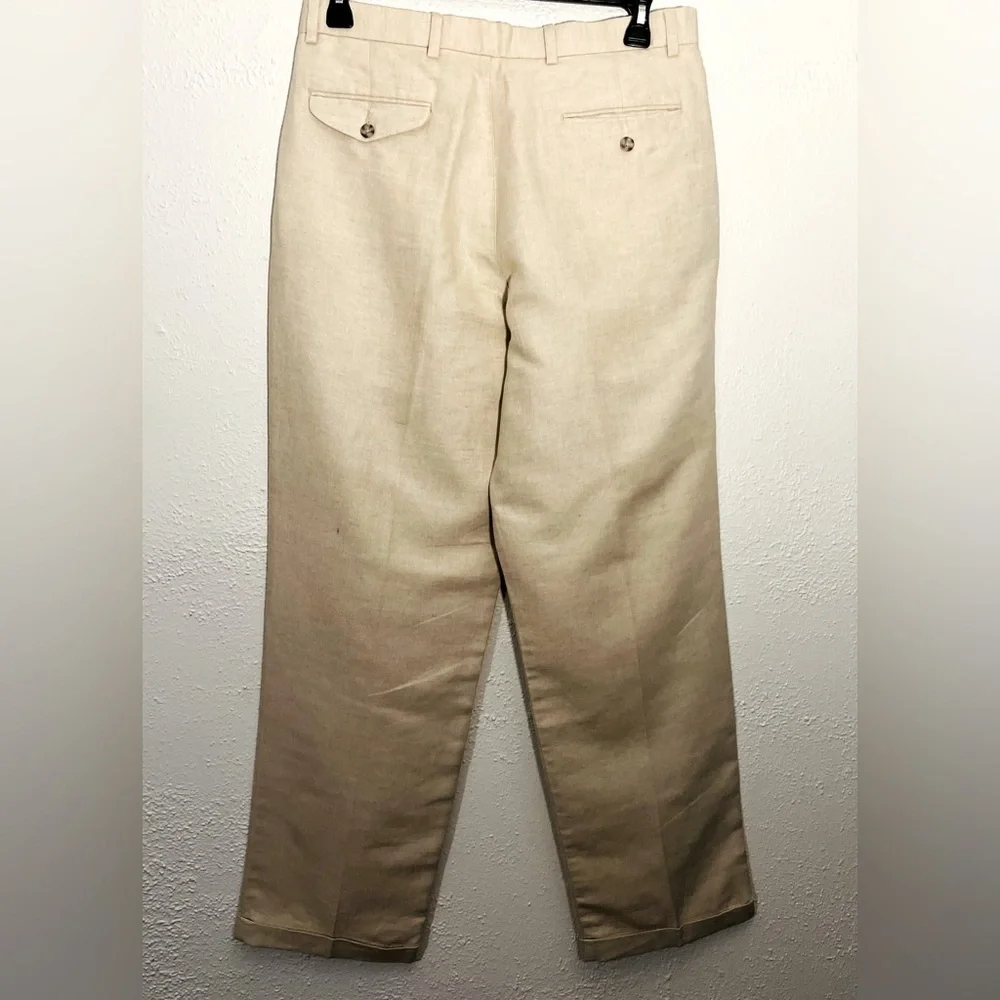 Dockers Beige Linen Cotton Blend Classic Pleated Preppy Casual Pants Size 34x32